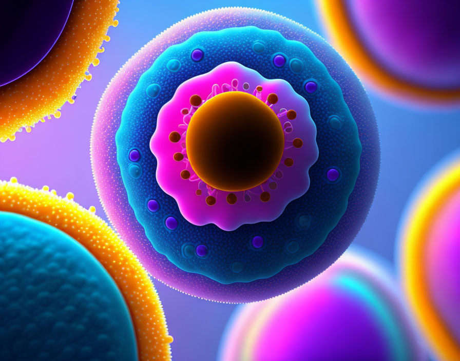 Vibrant Cell Structure Illustration on Purple Background