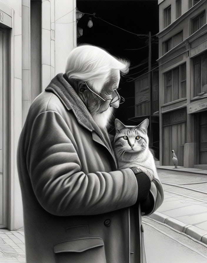 old man and a cat