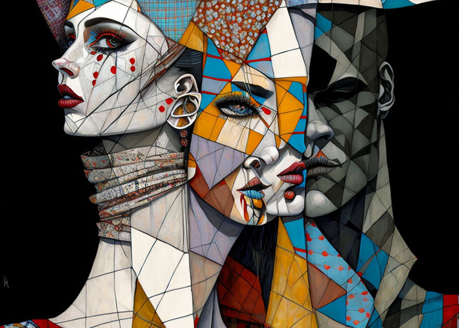 Colorful Geometric Faces in Modern Cubist Style