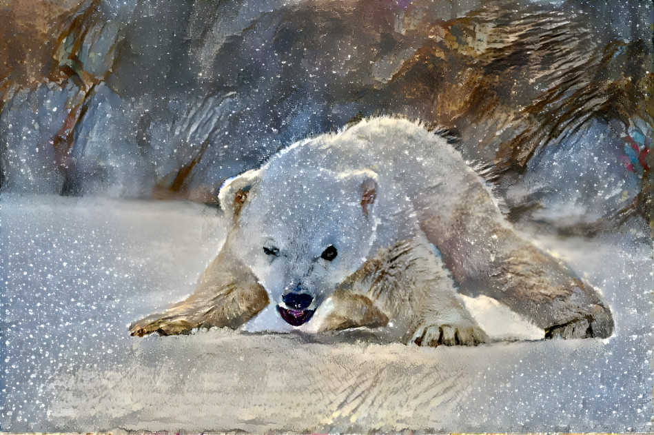 Polar bear cub in the snow