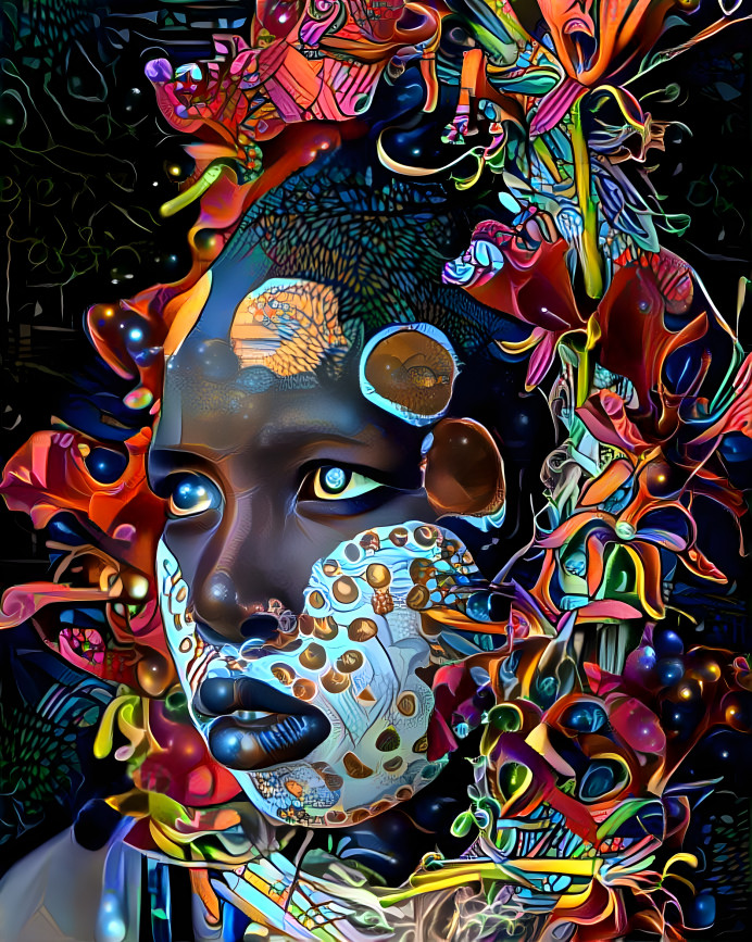 Colorful flower framed face