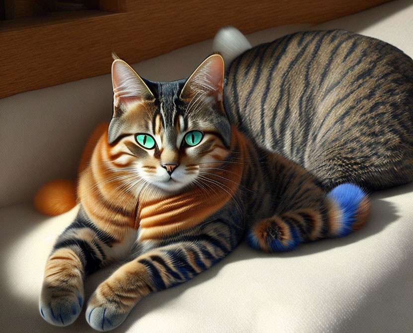 Tabby Cat with Green Eyes Sunbathing by Window