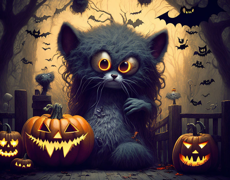 Halloween scared black cat