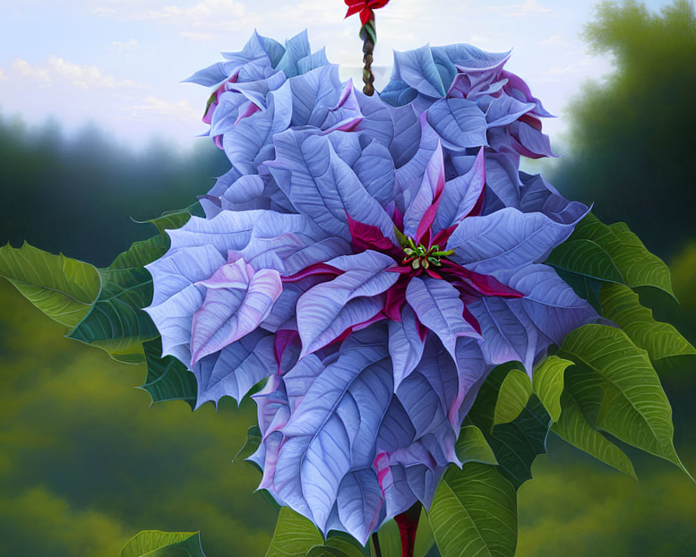 Colorful digital artwork featuring oversized poinsettia bloom on green backdrop