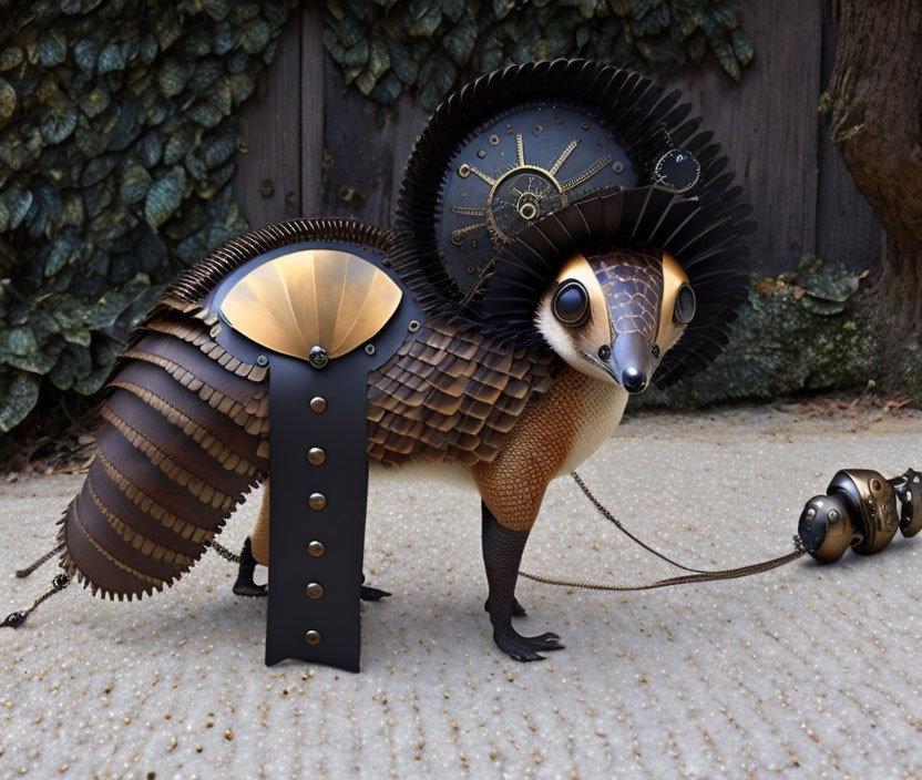 Steampunk-inspired digital artwork of anthropomorphic anteater with clock elements
