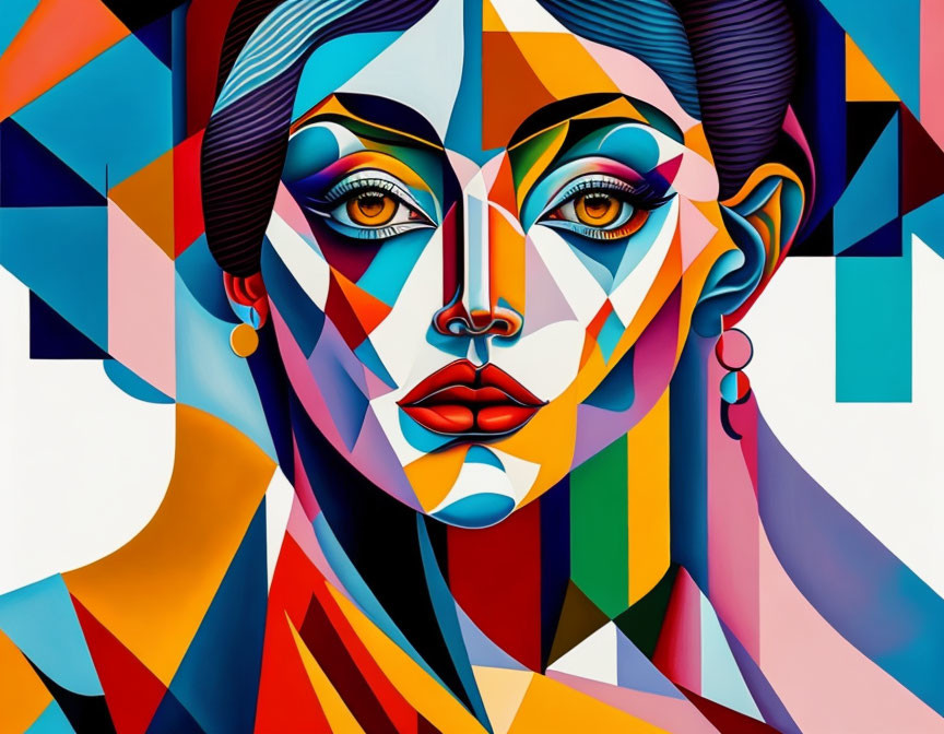 Vivid Abstract Portrait with Geometric Patterns