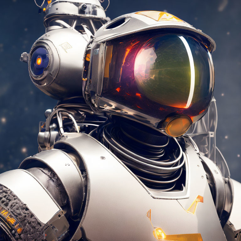 Detailed Astronaut Suit with Gold Visor Helmet in Space Setting