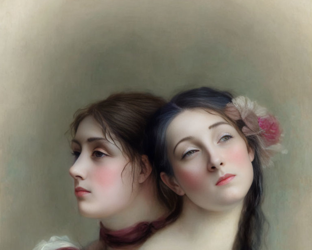 Two Young Women with Serene Expressions in Soft Color Tones