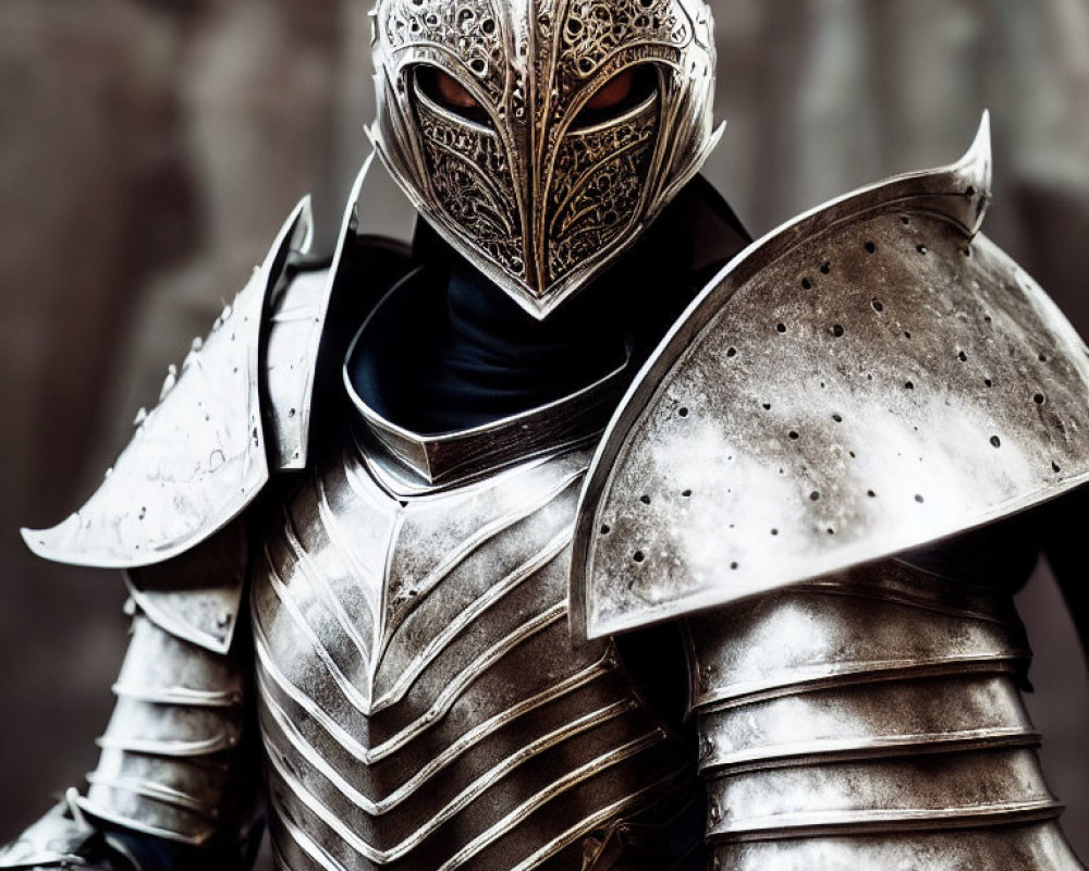 Intricately Designed Silver Medieval Knight Armor