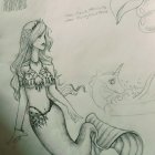 Ethereal mermaid with golden hair and shimmering tail swimming gracefully underwater