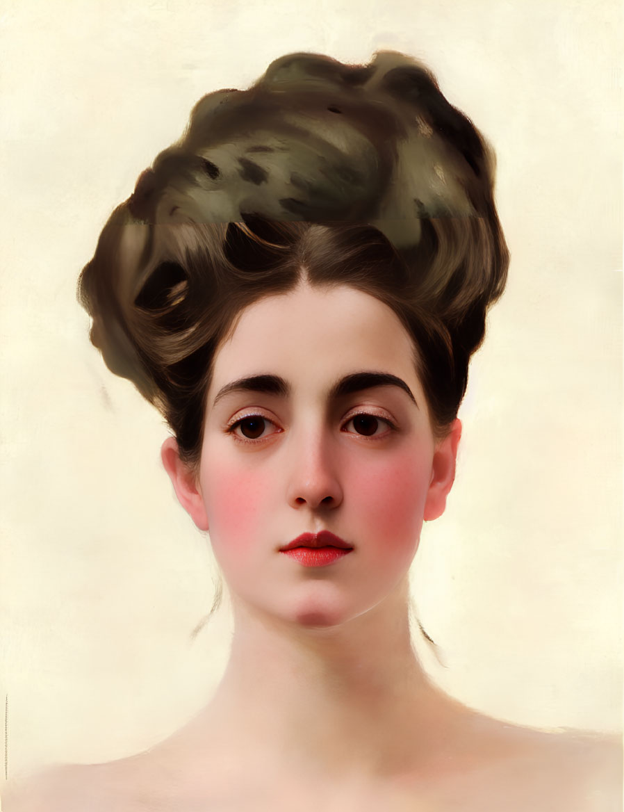Portrait of Woman with Dark Hair in Updo and Serene Expression