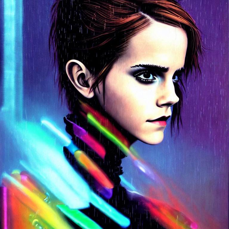 Colorful Short-Haired Profile Portrait in Vibrant Digital Art