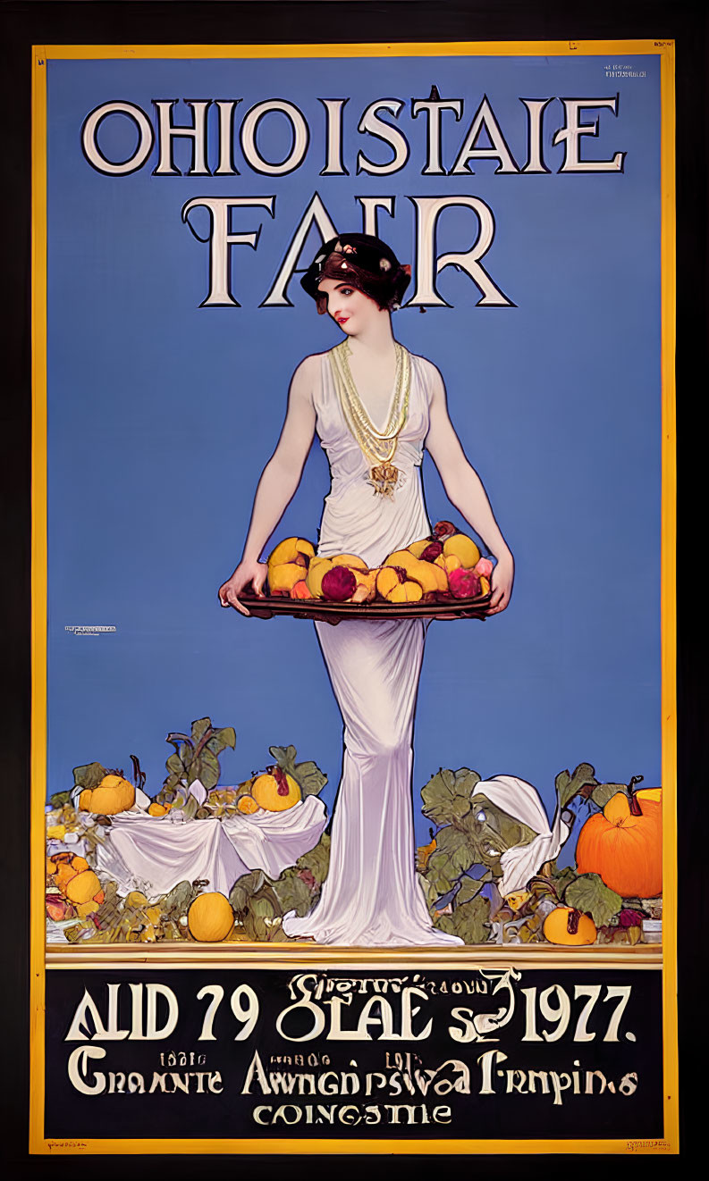 Vintage Ohio State Fair Poster with Elegant Woman and Harvest Theme