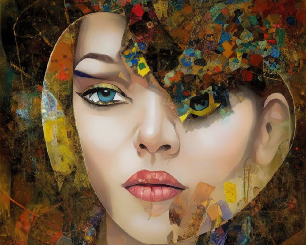 Abstract Woman's Face with Colorful Geometric Patterns