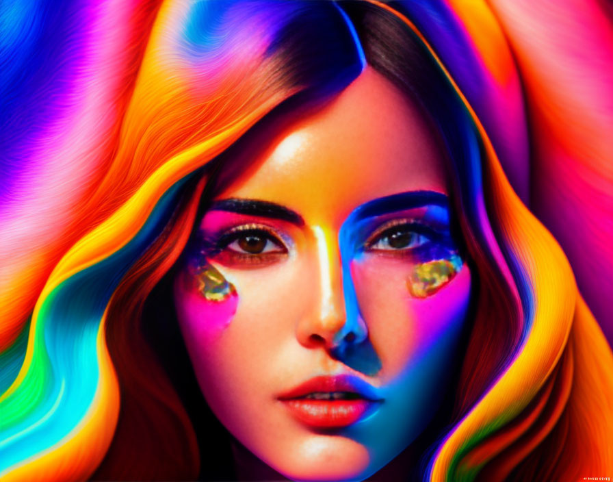 Colorful Rainbow Portrait of a Woman