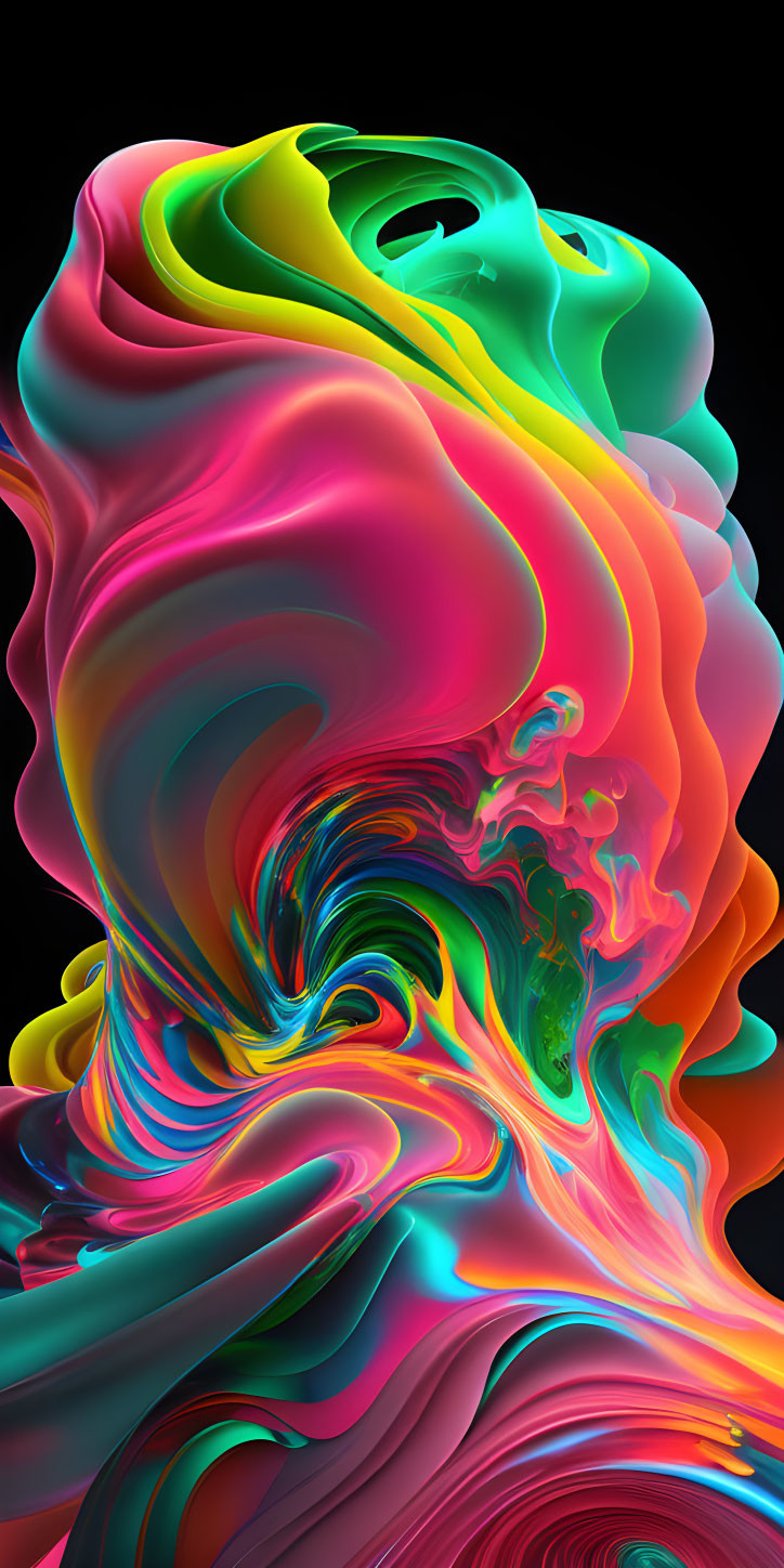 Colorful Abstract Digital Art: Fluid Shapes & Swirls on Black