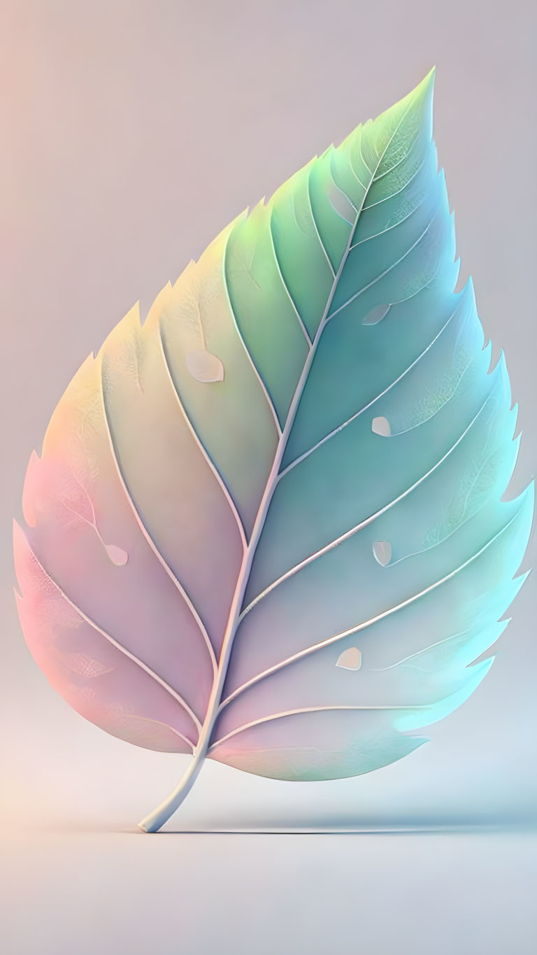 Pastel gradient leaf with realistic textures and dewdrops.