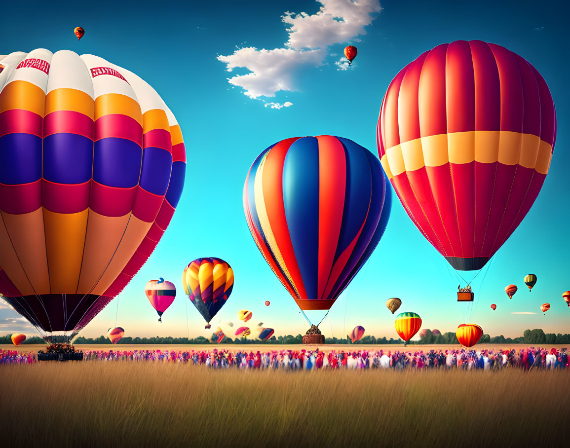 Colorful Hot Air Balloon Festival in Clear Blue Sky
