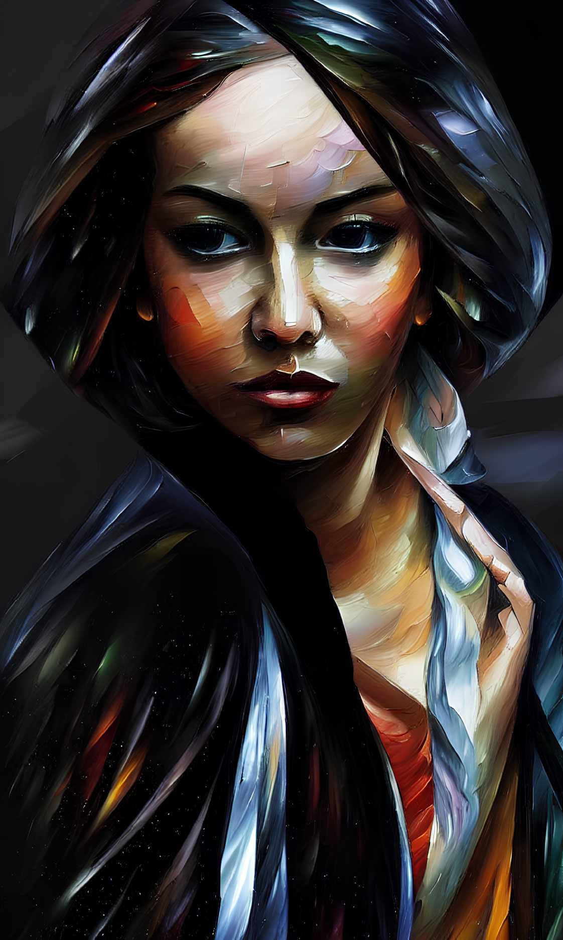 Colorful digital painting of a woman with bold brushstrokes.