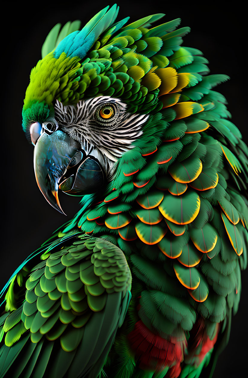 Detailed Close-Up of Vibrant Green Parrot Feathers