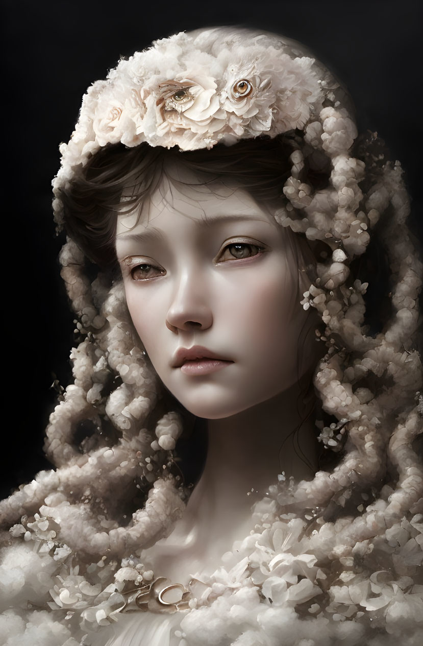 Young girl with floral headdress in digital art
