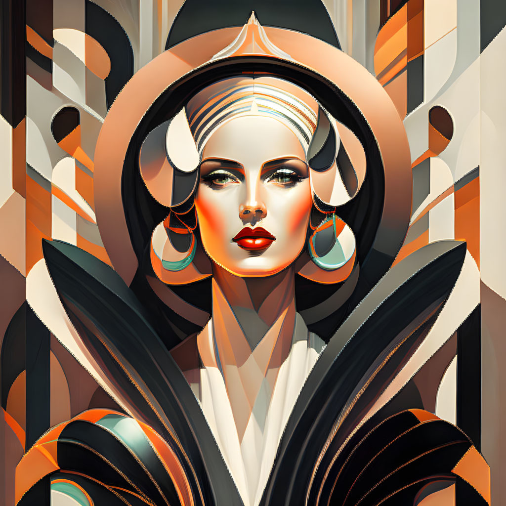 Art Deco Futurism Female Portrait