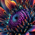 Vibrant multi-colored flower with blue center and colorful petals