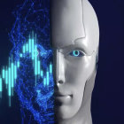 Detailed 3D illustration of female robot with blue glowing circuits & futuristic headgear