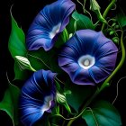 Vibrant Blue Morning Glory Flowers on Dark Background