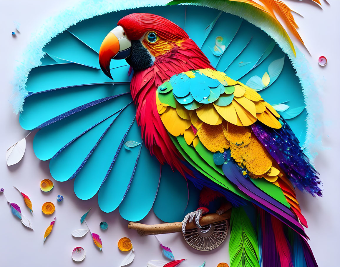 Colorful Paper Parrot Craft Against White Background