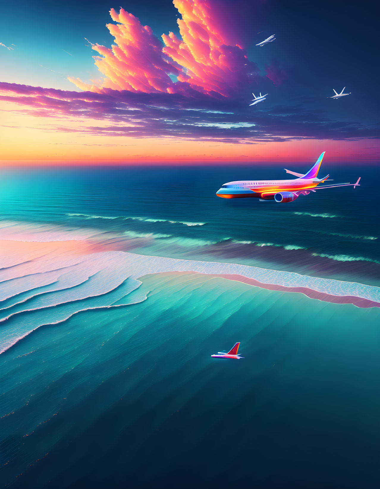 Airplane over Ocean
