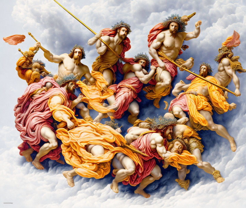 Greek Gods and Mythological Figures in Dynamic Airborne Battle