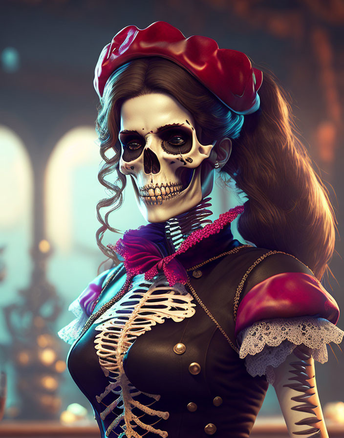 Skeleton pirate waitress