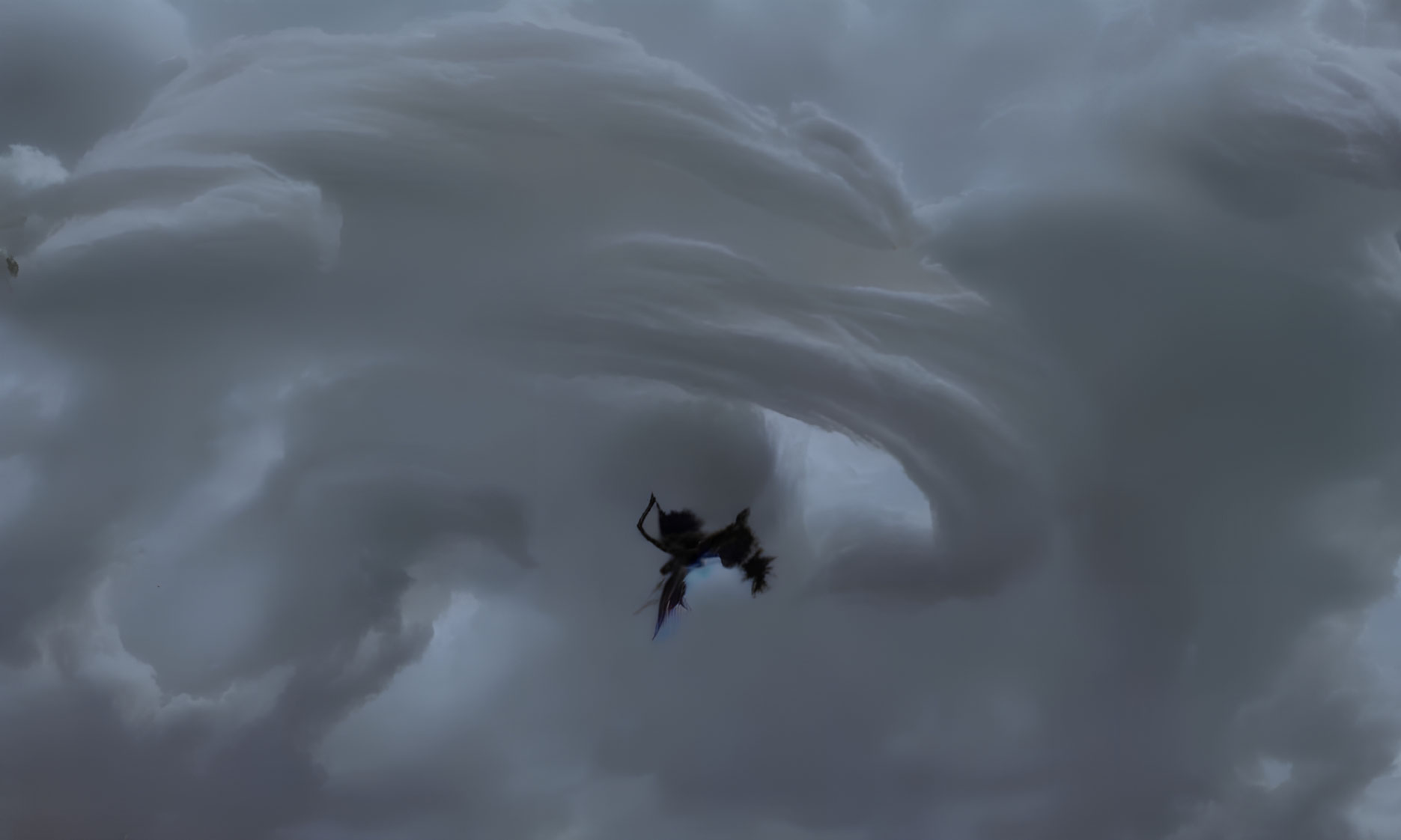 Fantasy dragon flying in dark swirling clouds
