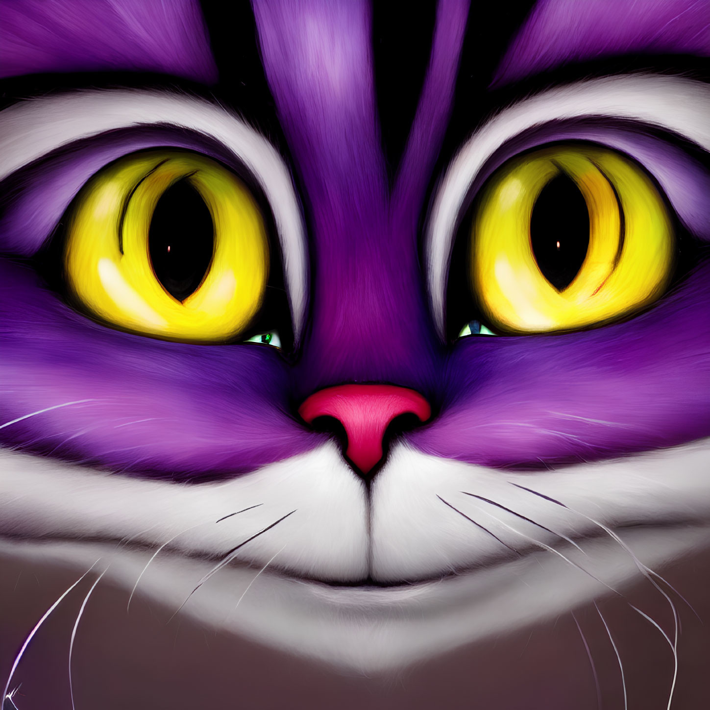 Detailed Stylized Cat Illustration with Purple Fur and Yellow Eyes