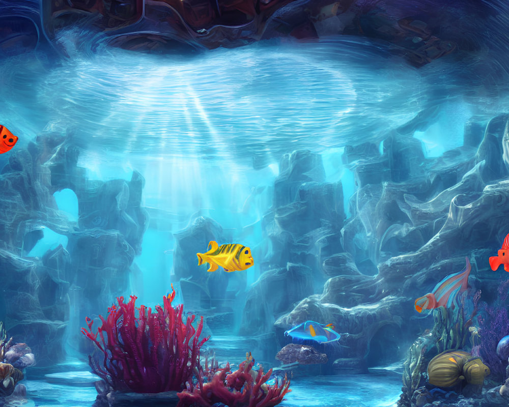 Colorful Fish Swimming in Underwater Coral Reef Scene