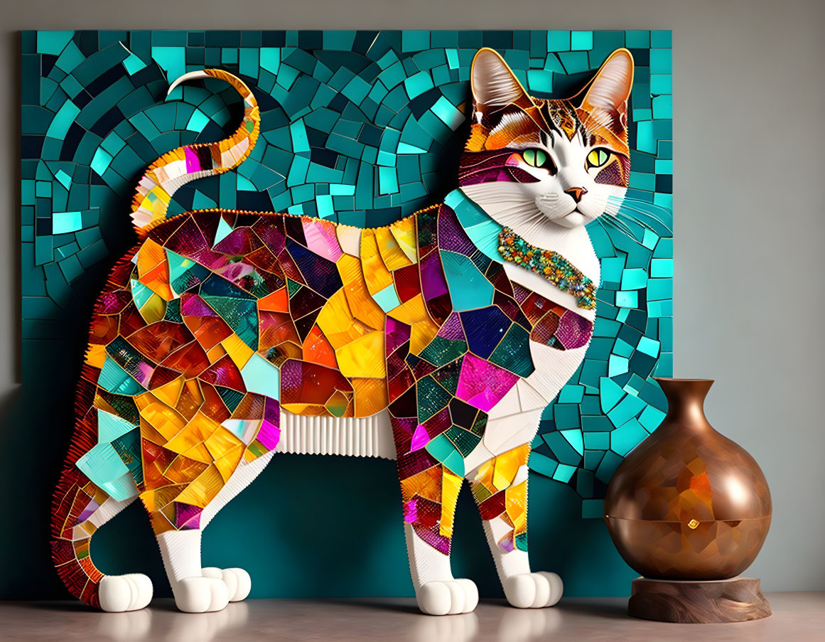Chesire Cat found object mosaic.
