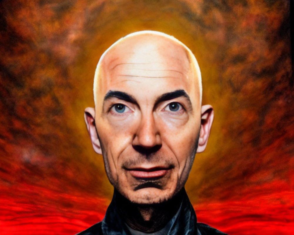 Stylized portrait of bald man in black leather jacket