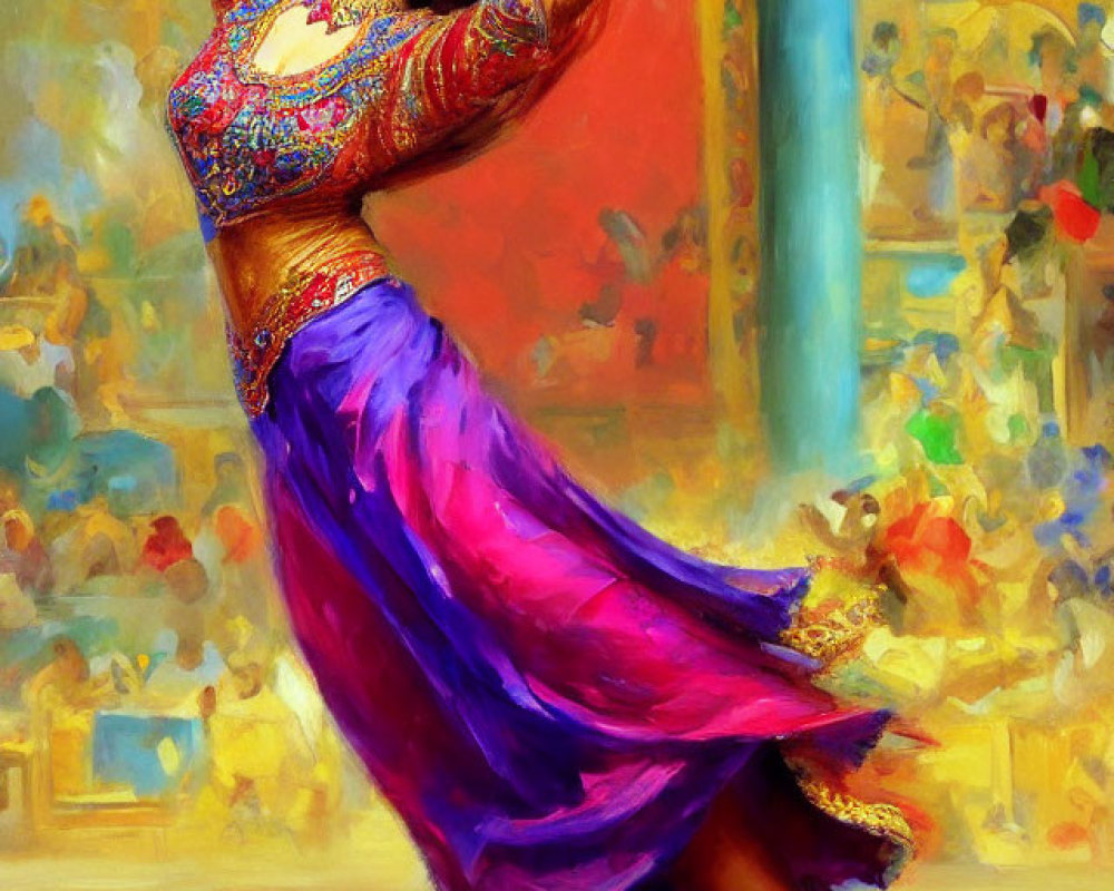 Traditional Outfit Woman Dancing Gracefully in Vibrant Scene