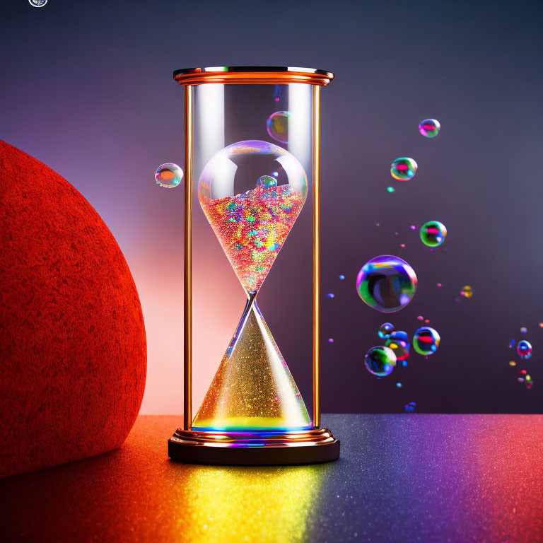 Colorful Hourglass with Glittering Sand on Vibrant Background