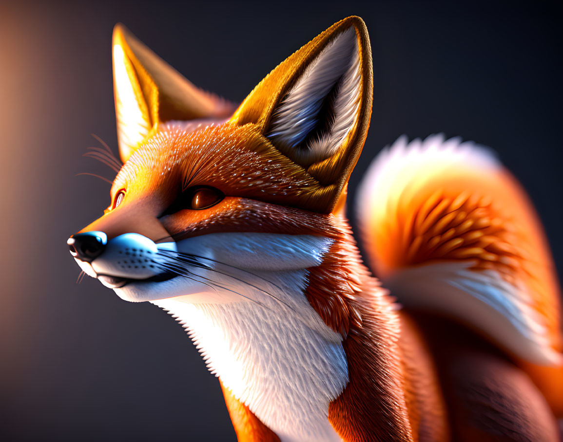 Vibrant 3D fox illustration with orange fur and blue eyes