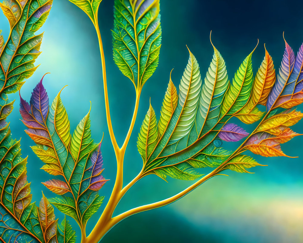 Colorful Leaves Arranged on Branches Against Soft Bokeh Background