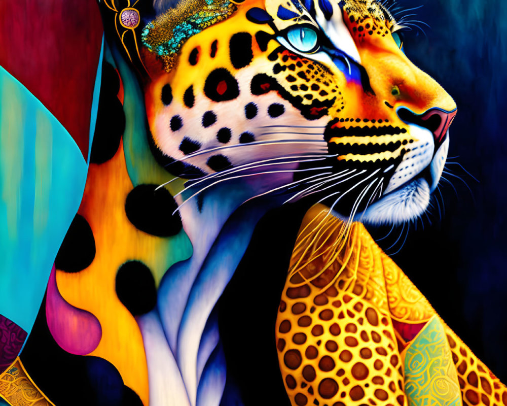 Colorful jaguar digital artwork on abstract background