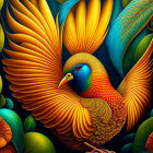 Vibrant digital artwork featuring bird with colorful wings