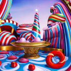 Whimsical candy land digital artwork with vibrant colors