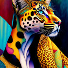 Colorful jaguar digital artwork on abstract background