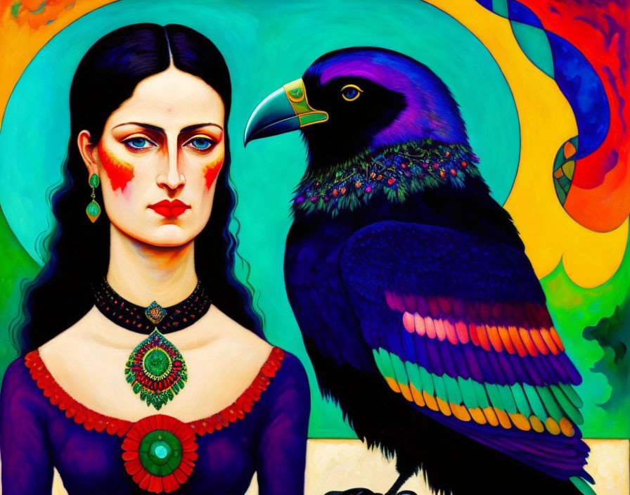 woman with her crow