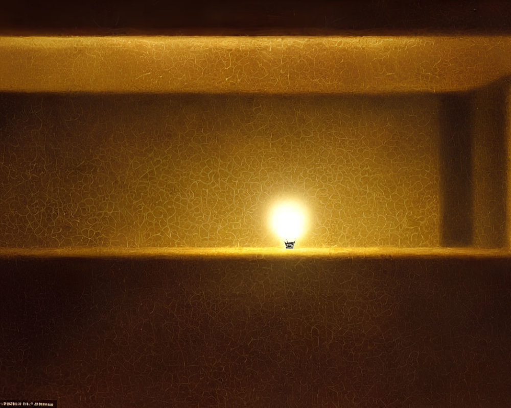 Warm Glow of Solitary Lightbulb on Textured Golden Walls