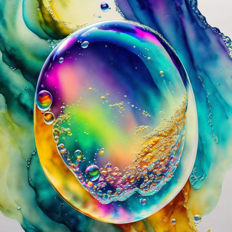 Colorful macro photograph of swirling soap bubble patterns