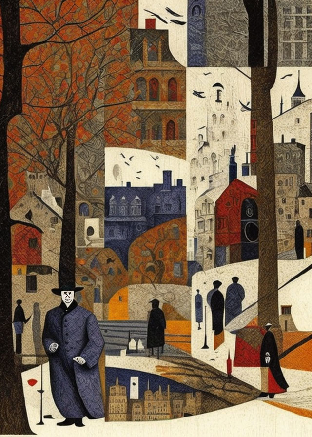 Man with a tall hat,  style Lowry